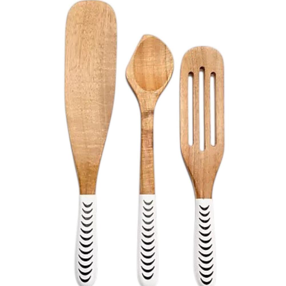 Mad Hungry 3-pack Acacia Printed Wood Kitchen Tool Set Black/White